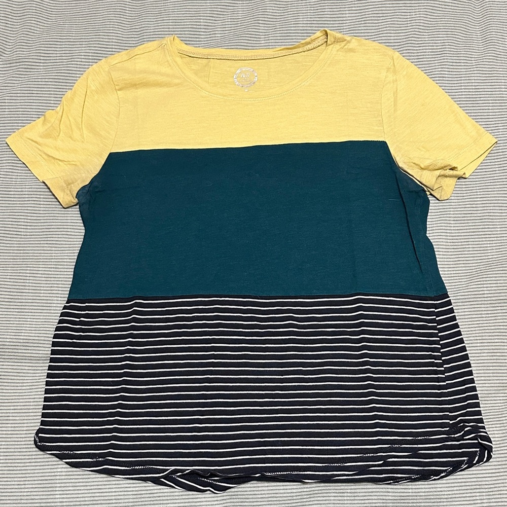 Maurices Yellow and Teal Colorblock Striped Tee